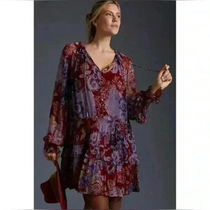 Anthropologie The Marais Printed Paisley Chiffon Mini Dress XS Women's